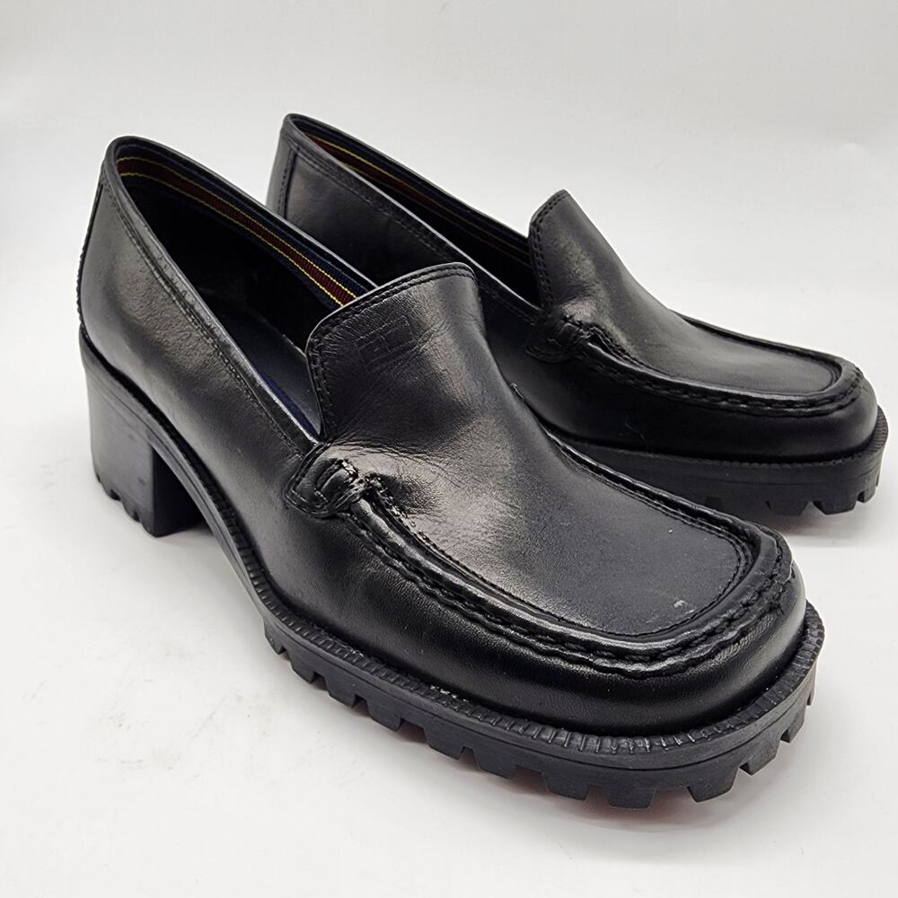 Tommy Hilfiger Vintage Y2K Chunky Square Toe Loafers Black Leather 5M